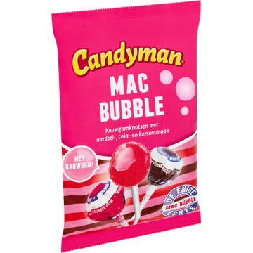 Candyman Mac Bubble Kauwgomknotsen met Aardbei-, Cola- en Kersensmaak 150 g