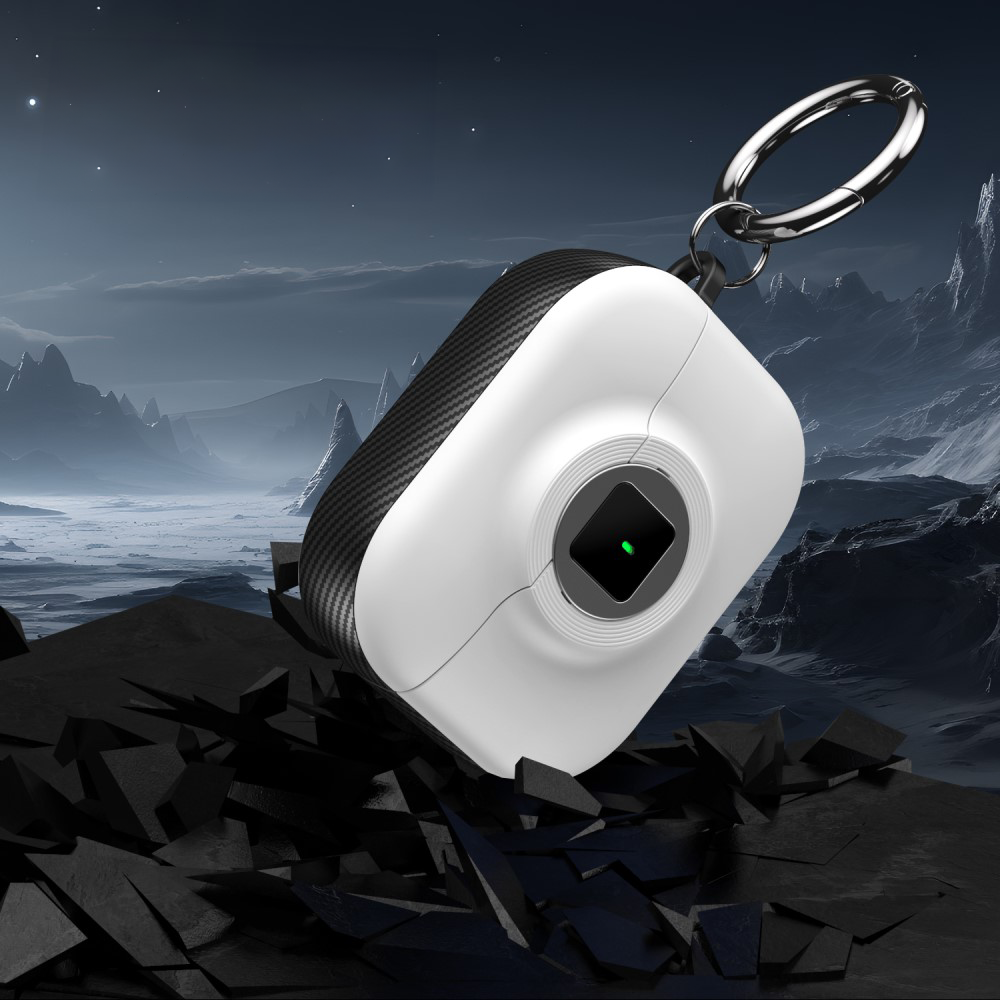 AirPods 4 Hybrid Hardcase Schutzhülle mit Verschluss   Karabinerhaken - Blau