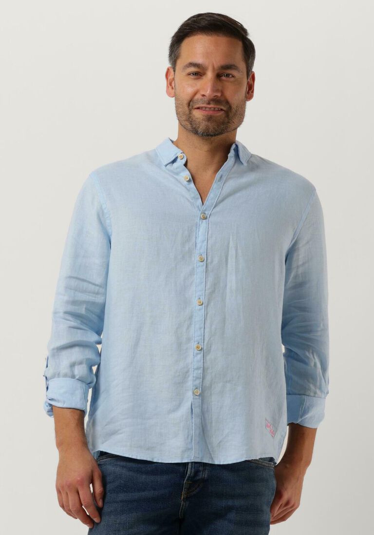 SCOTCH & SODA lichtblauwe scotch & soda casual overhemd regular-fit linen shirt with sleeve roll-up