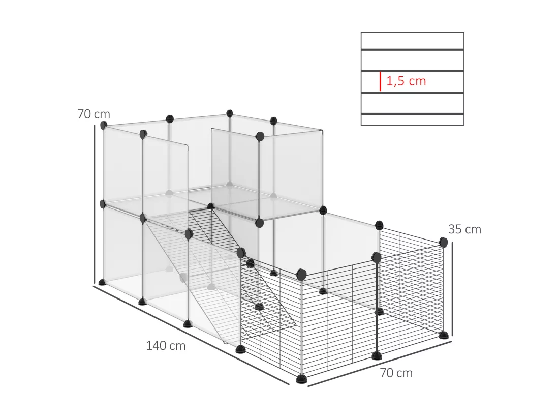 PawHut Cage parc enclos modulable petits animaux de compagnie - dim. standards 140L x 70l x 70H cm - 27 panneaux bords arrondis - résine PP fils d'acier noir