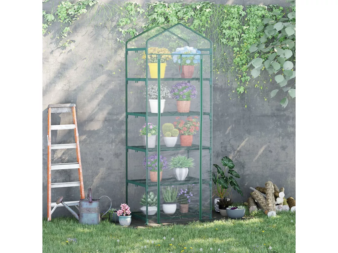 Serre de jardin balcon étagère serre 5 niveaux 0,69L x 0,49l x 1,93H m acier galvanisé bâche amovible PVC vert