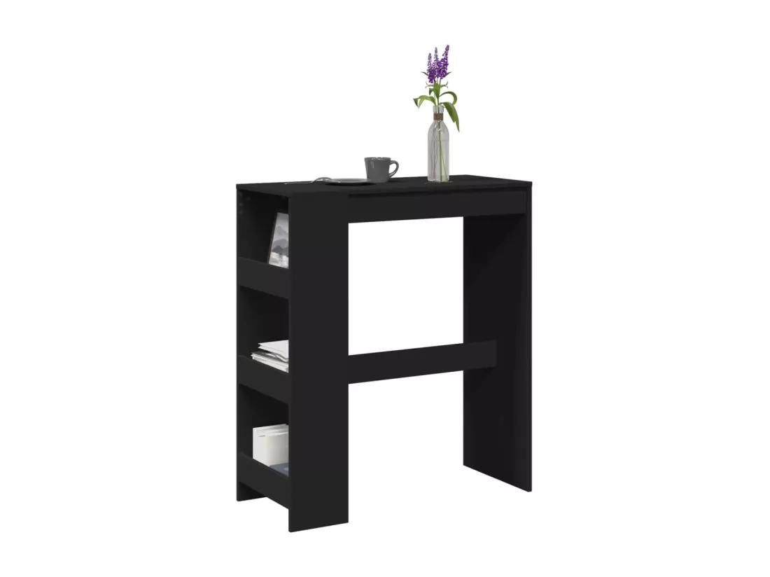 Table de bar avec étagères noir bois d'ingénierie