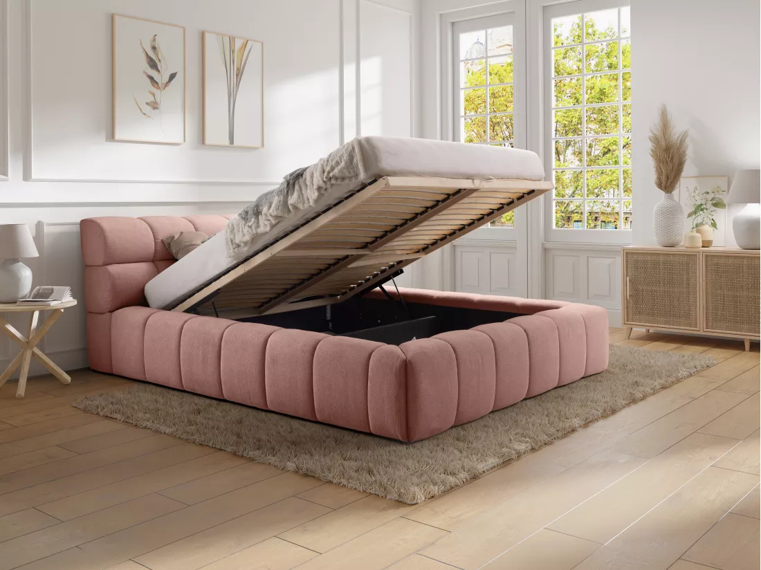 Lit coffre 180 x 200 cm - Tissu - Rose - FORVIK de Pascal Morabito