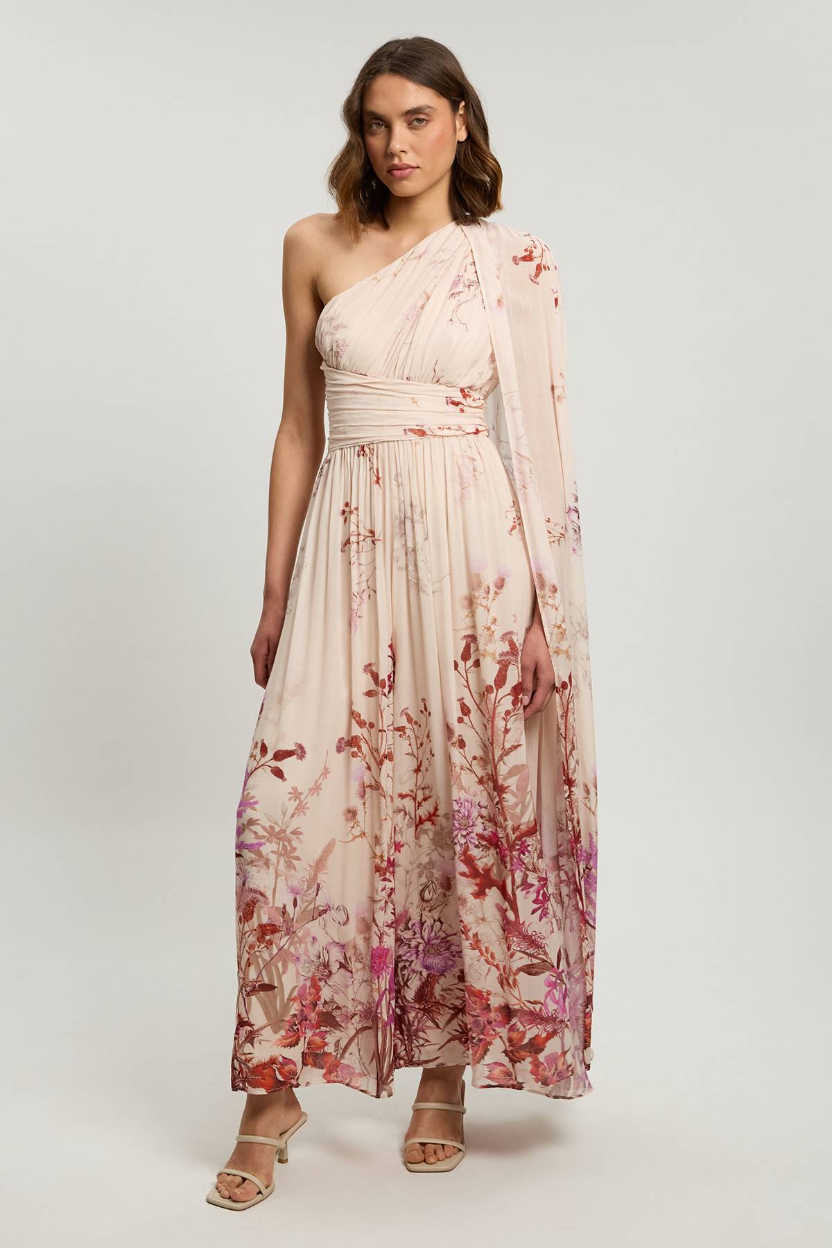 KarenMillen Robe Longue Tissée À Une Épaule En Georgette Froissée À Imprimé Floral Petite