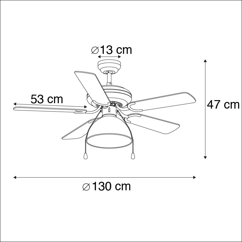 Plafondventilator zwart met beige 130cm met trekschakelaar - Mistral Magna