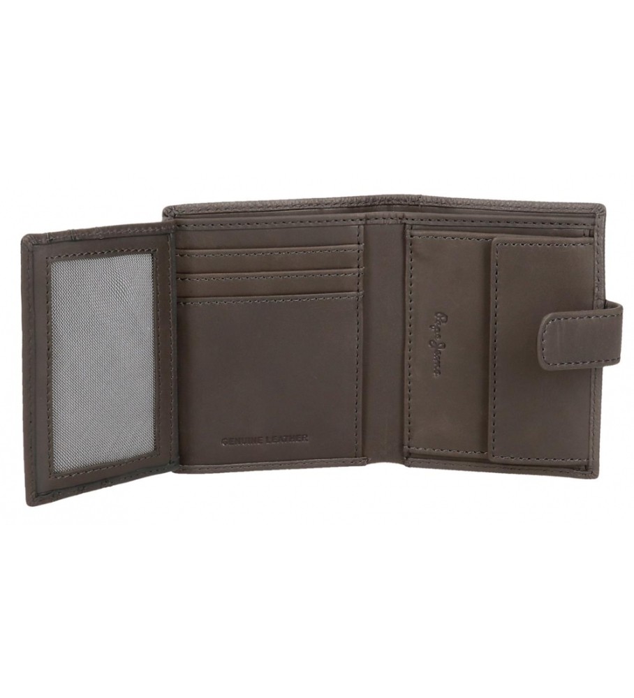 Carteira Pepe Jeans Checkbox em couro com fecho de clique, cinza