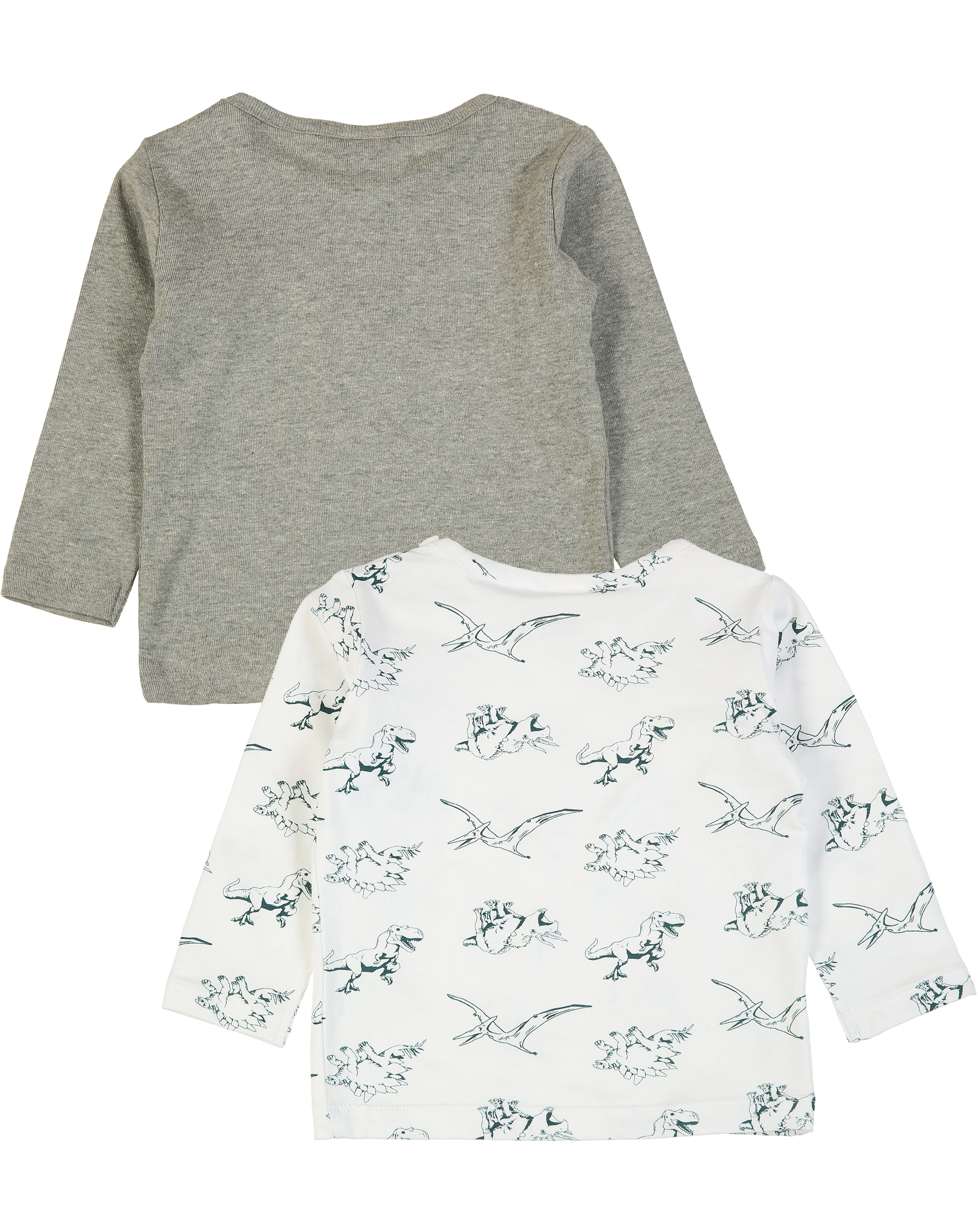 Langarmshirt DINO 2er-Pack in weiß/grau