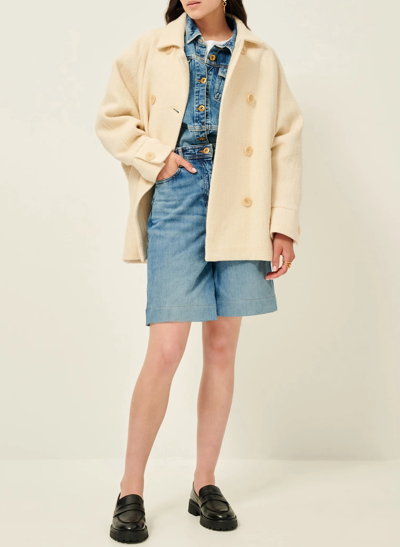 CHEF - Caban col classique en coton et laine| Beige