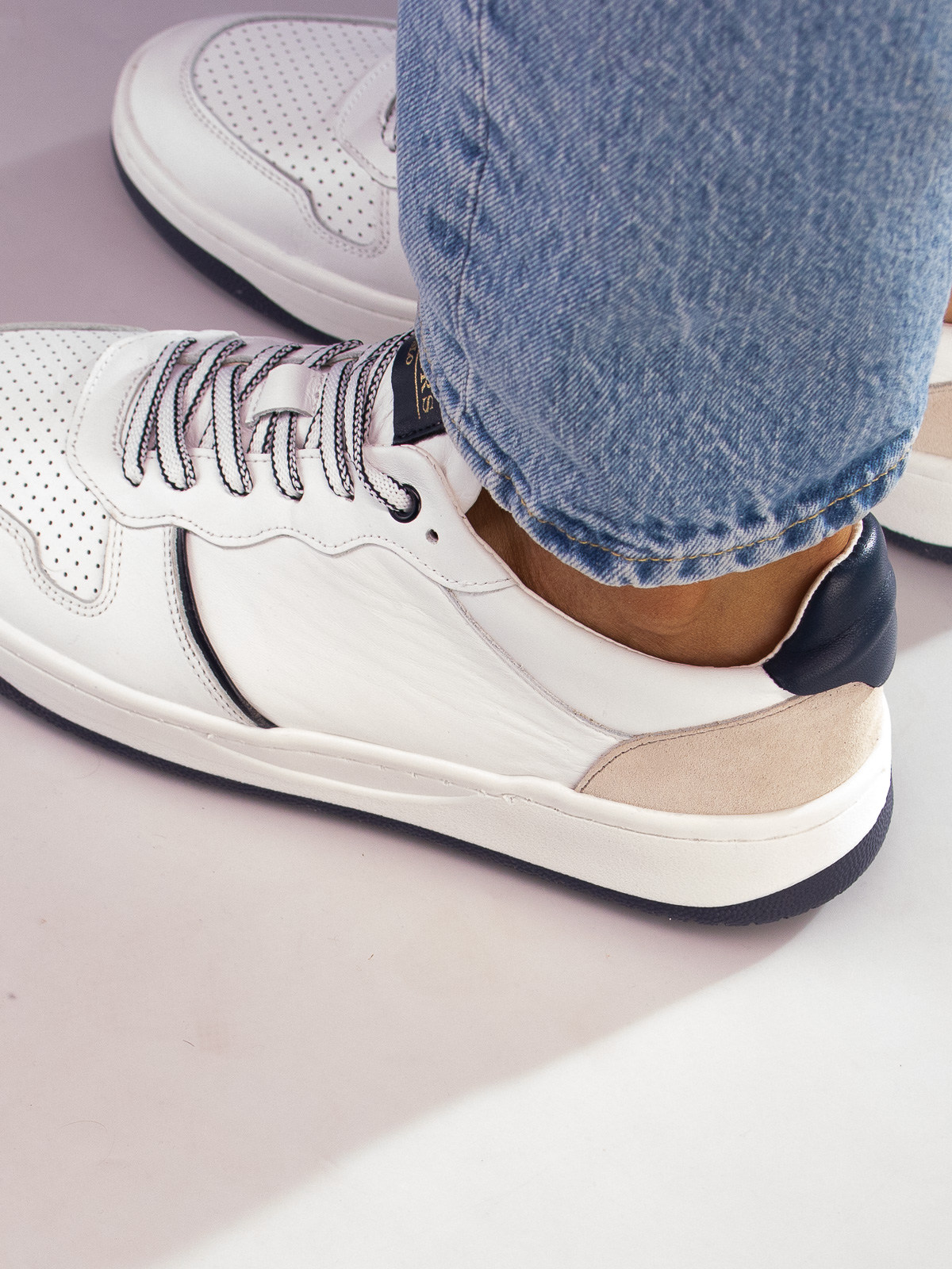 Gregers - Clay Leather White Blue - Trapes Sko