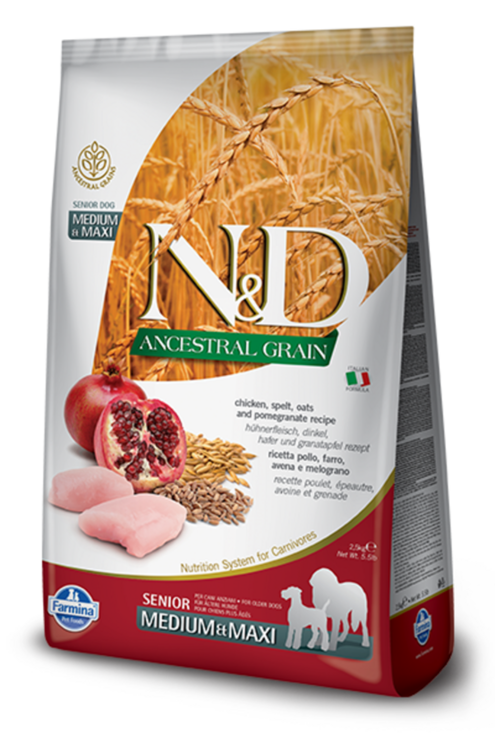 Croquettes n&d ancestral poulet & grenade chien senior medium/maxi 2,5 kg