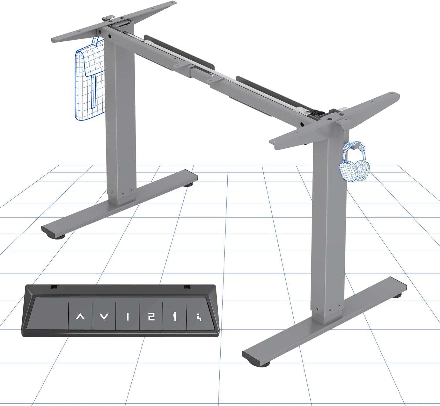 FlexiSpot Höhenverstellbarer Schreibtisch Gestell mit 2 Haken und Höhenmemory-Funktion & LED-Höhenanzeige, Elektrisch höhenverstellbare Tischbeine (Grau)