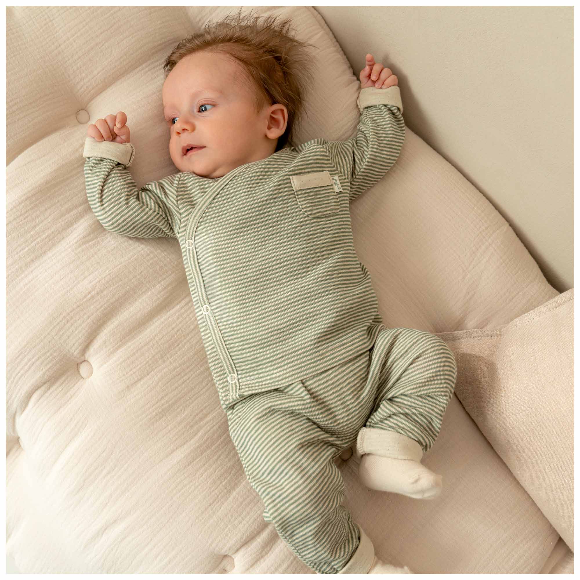 Prénatal newborn overslagshirt dubbeldoek lange mouwen strepen groen