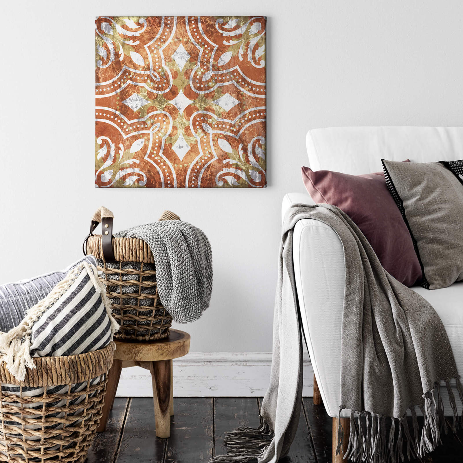 Leinwandbild TERRAKOTTA-ORNAMENT - orange - 50x50 cm