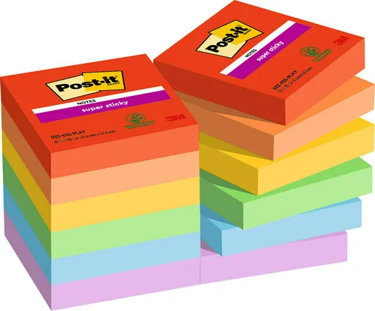 Post-it® Super Sticky Notes Playful 47,6 x 47,6 mm - (12 stk.)