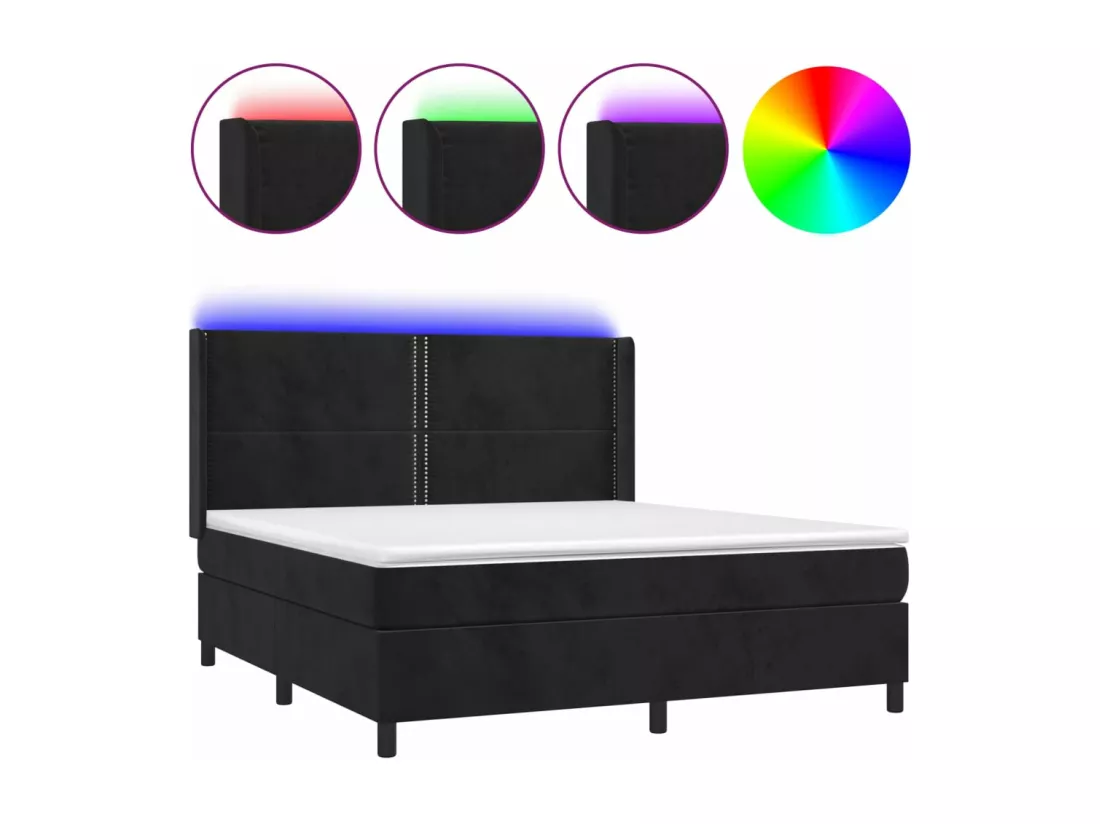 Sommier tapissier avec matelas et LED Noir 160x200 cm Velours