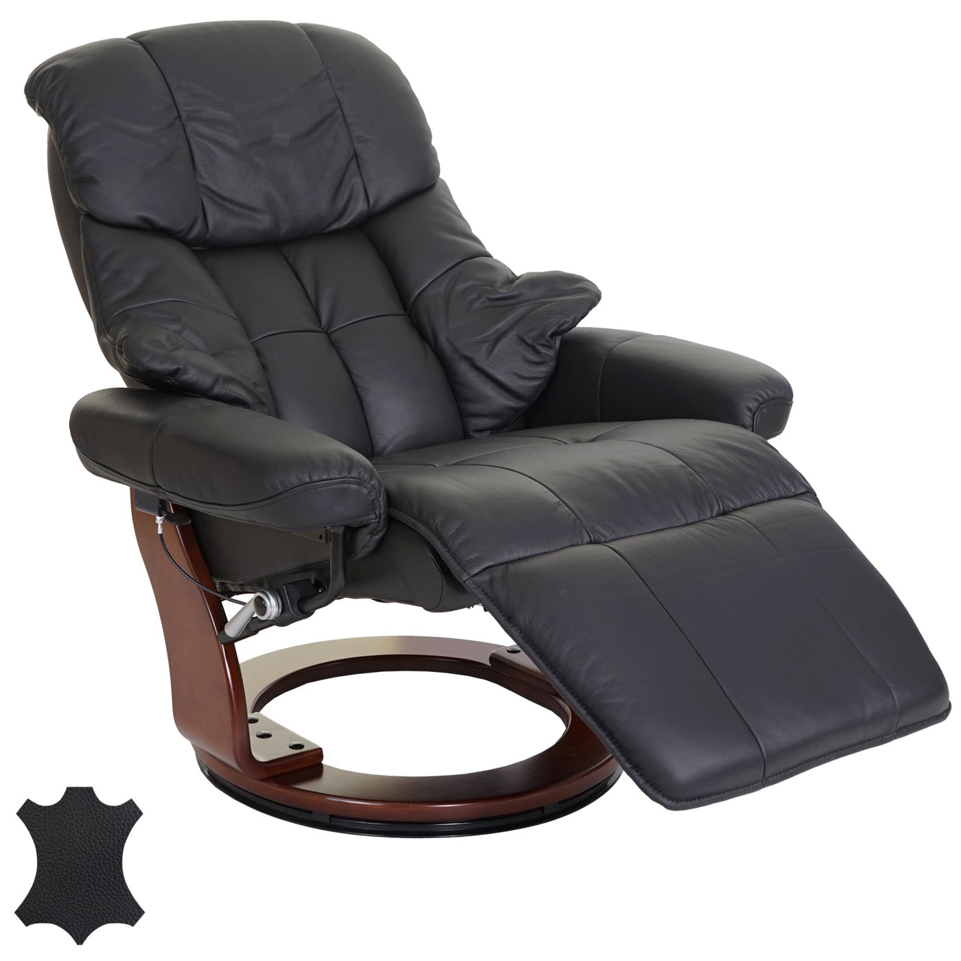 MCA Relaxsessel Windsor 2, Fernsehsessel Sessel, Echtleder 150kg belastbar ~ schwarz, Walnuss-Optik