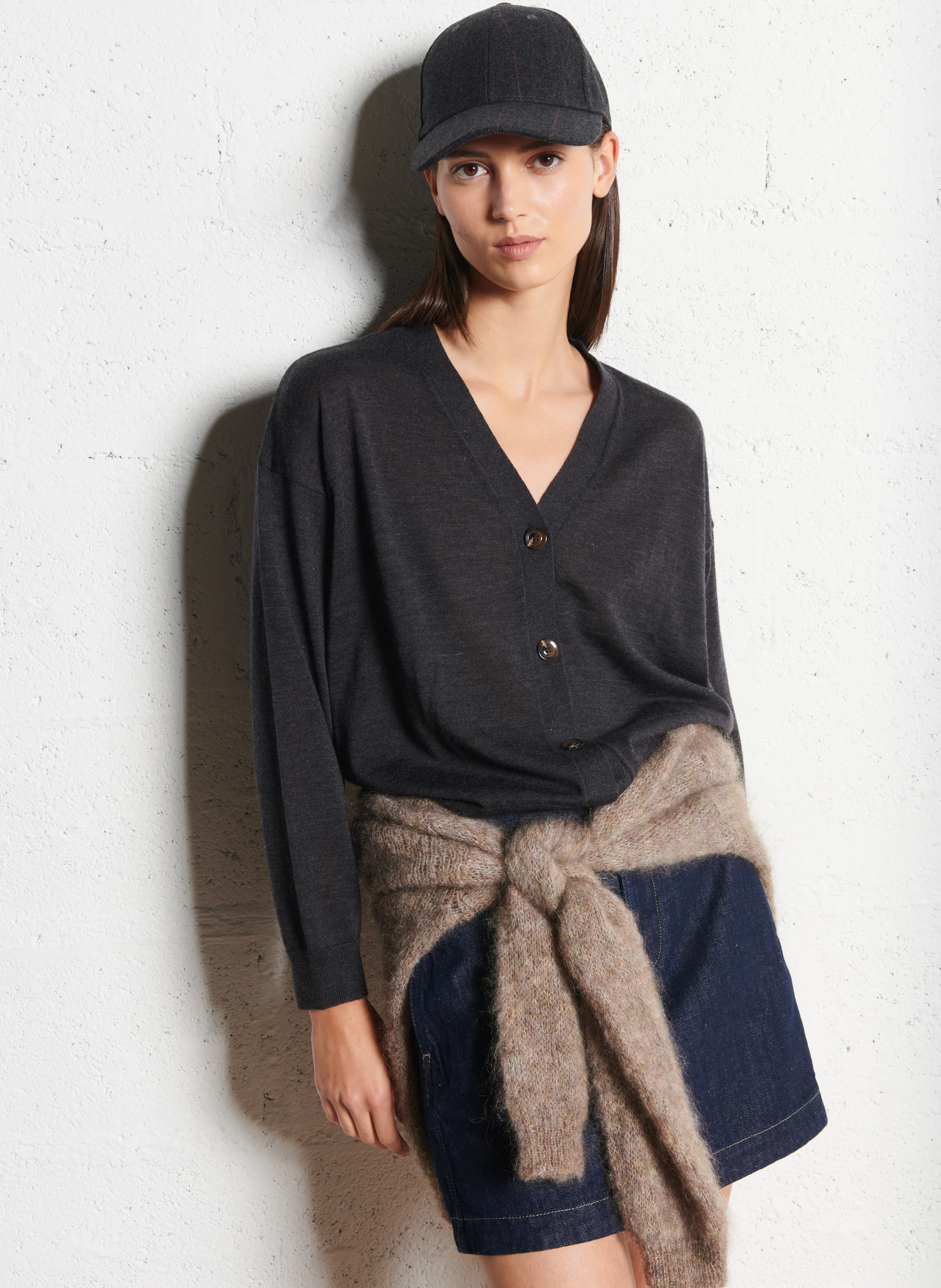 IDEM - Cardigan à col V en laine| Gris