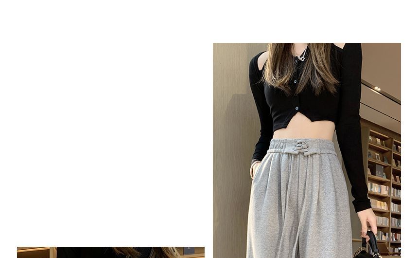 PERKARP - Hoge taille, effen, losse joggingbroek met strikbandjes
