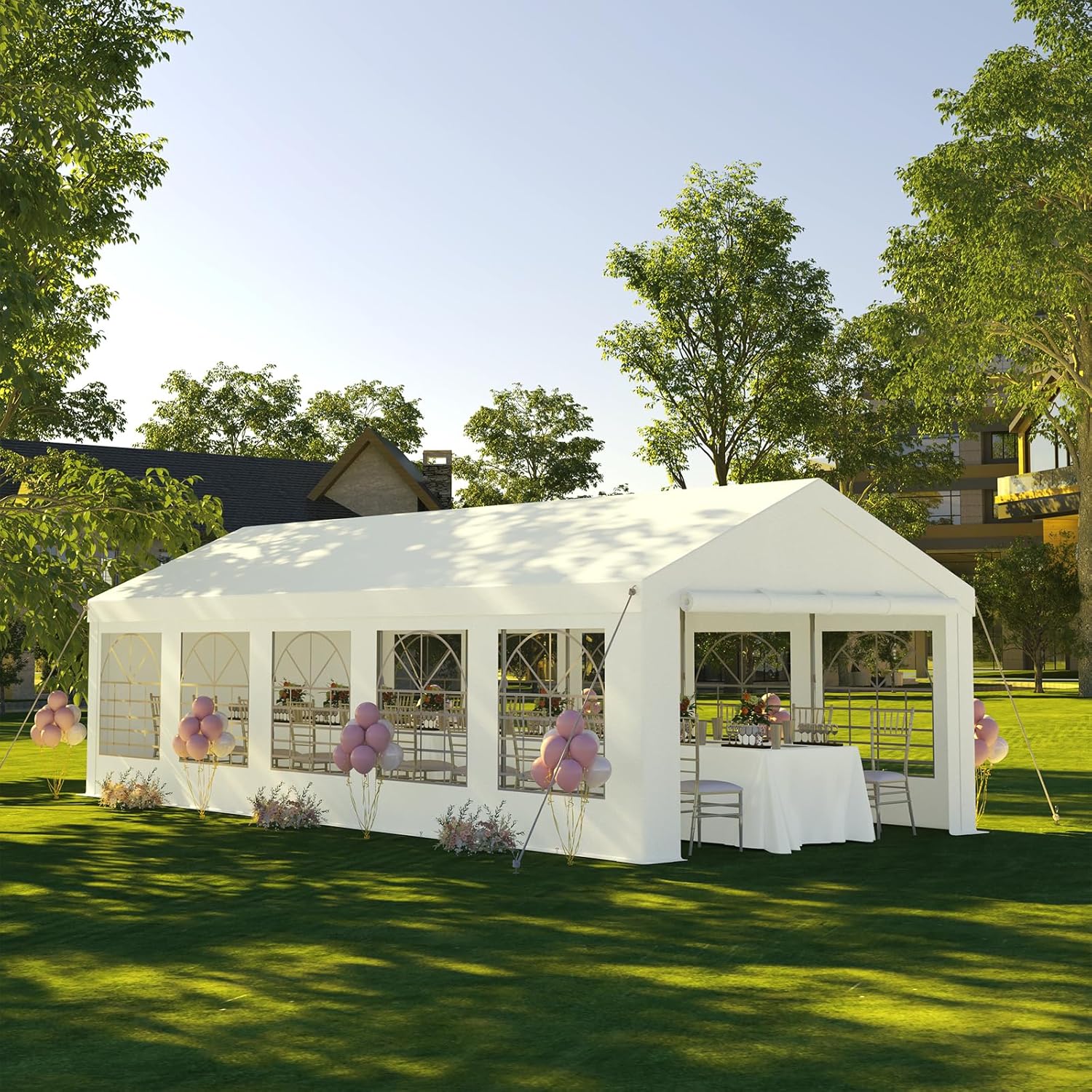 JUMMICO Pavillon 4x10, Gartenzelt UV-Schutz 50+ Festzelt, Partyzelt 4x10 Wasserdicht Stabil Winterfest Party Zelt für Partys Hausparty Hochzeiten, Winterfest Pavillon mit 560g/m² PE-Plane, Weiß