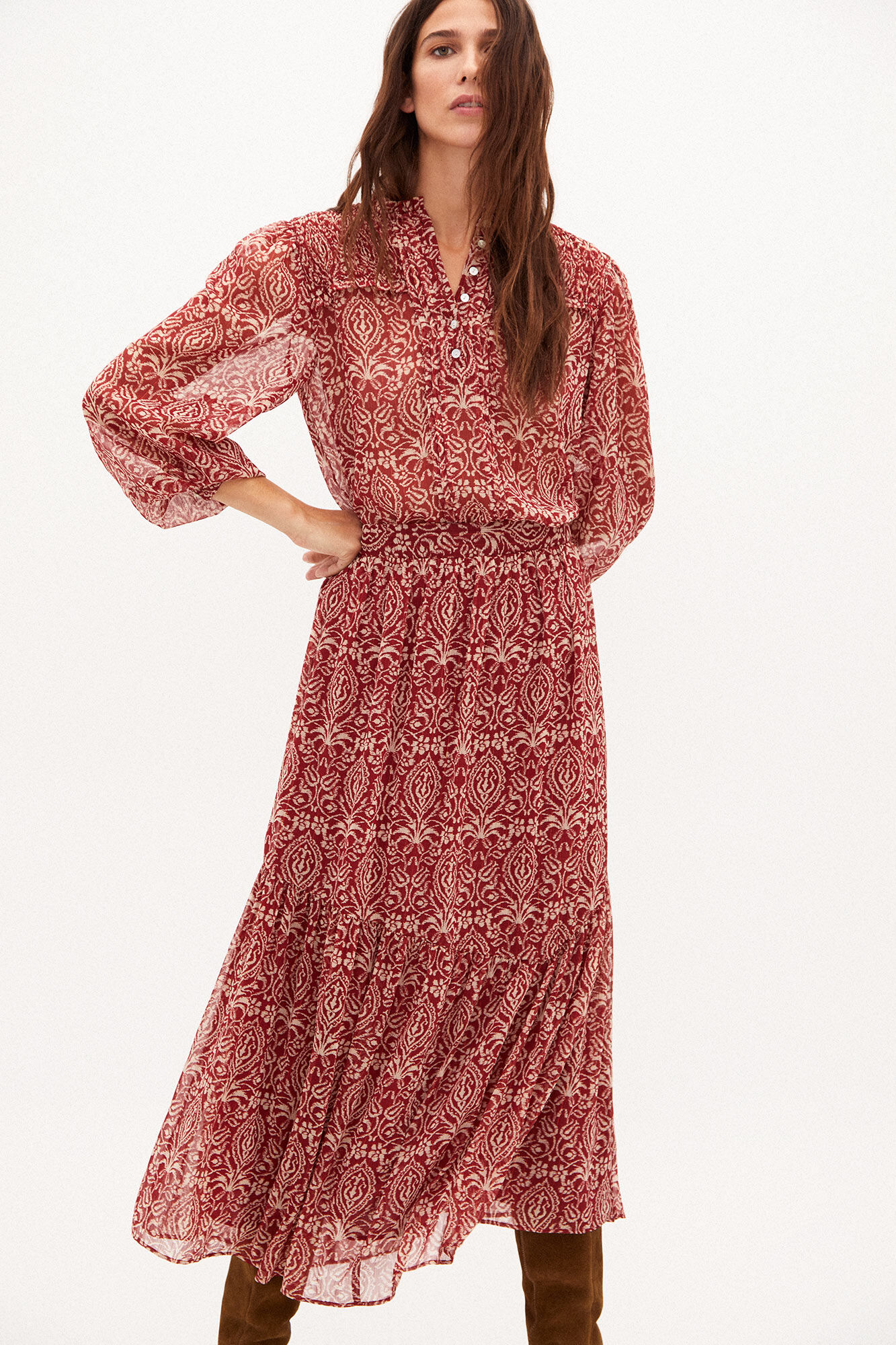 Saia midi estampada Daphne - Bege