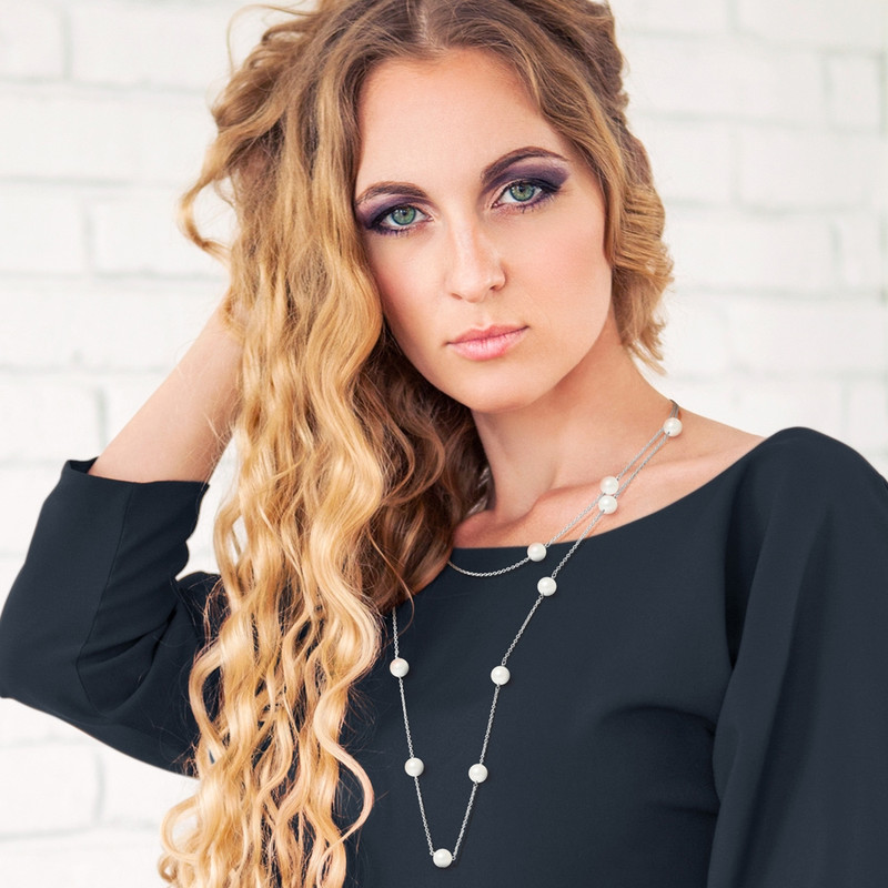 Long Collier Sautoir 100 cm en Argent 925/1000 et Perles de culture Multicolores