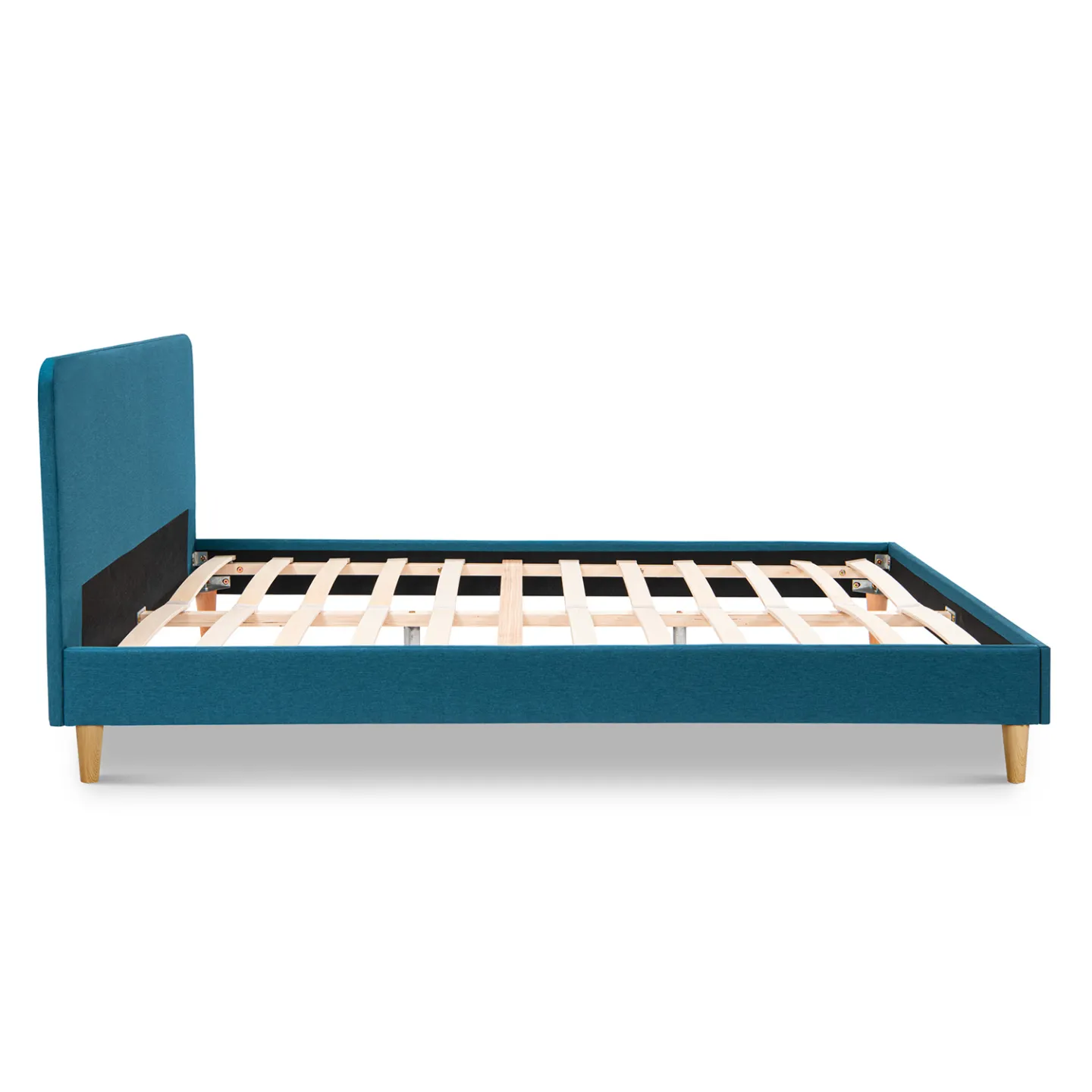 Lit double scandinave BALTA avec tête de lit et sommier 160 x 200 cm tissu bleu canard