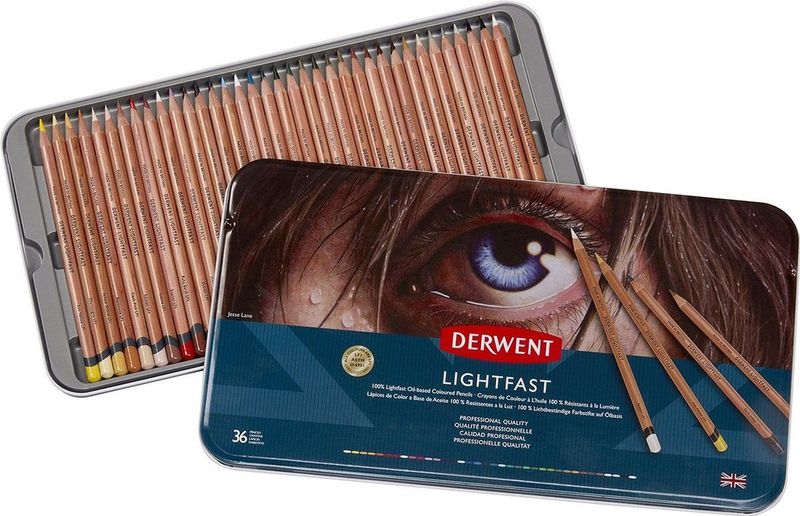 Derwent - Lightfast - Potlodenset - Blik - Set van 36 - Ronde Kern 4mm - Premium Kernsterkte