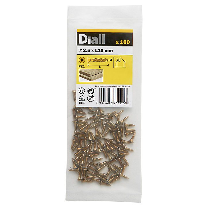 Vis à bois pozidriv tête fraisée zinguée jaune 2.5x10 mm - 100 pièces