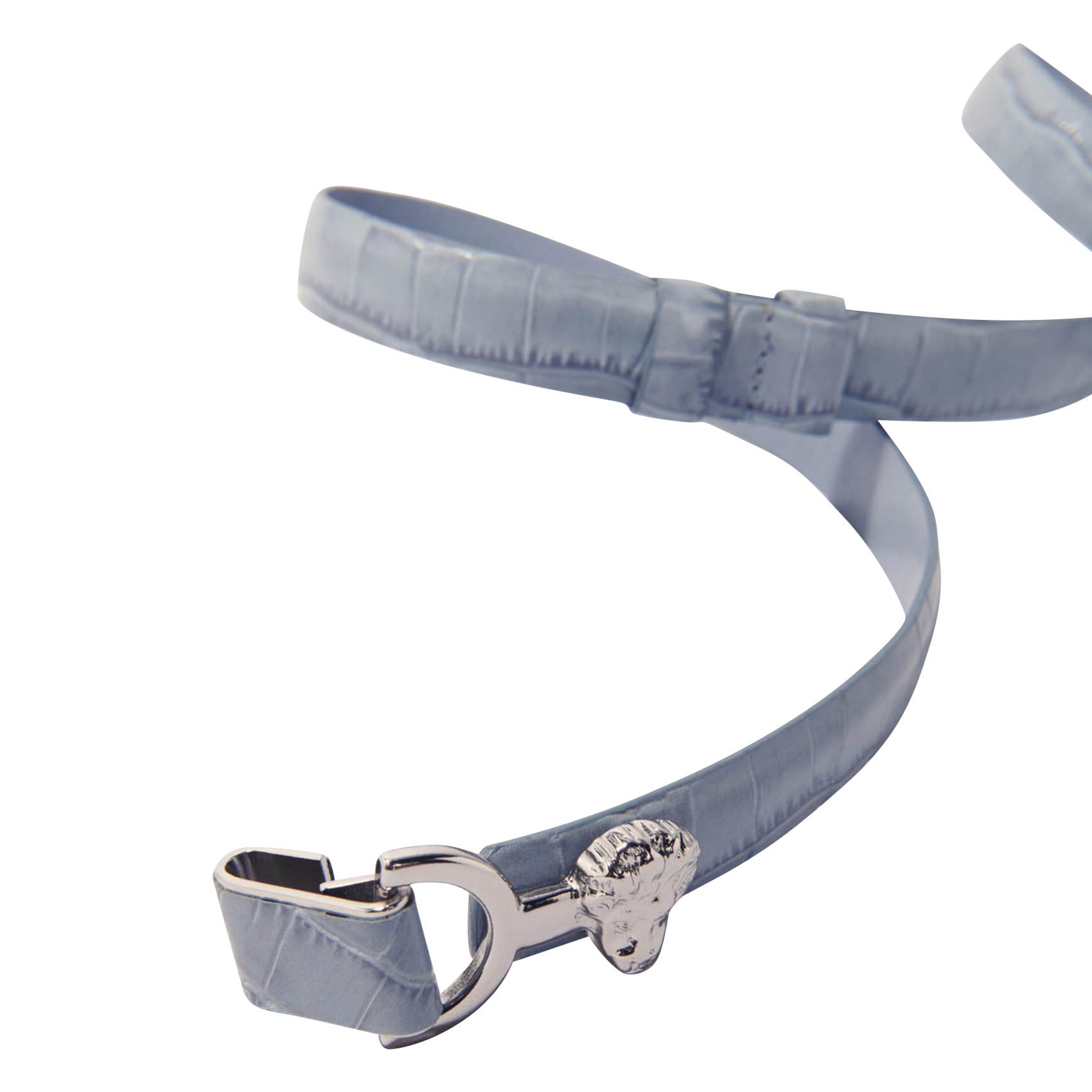 Ceinture fine en cuir embossé croco | Bleu