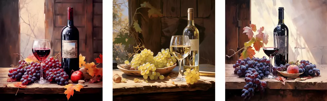Glasbild 30 x 90 cm Wine Painted I 3tlg.