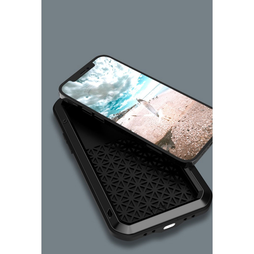 iPhone 12 / iPhone 12 Pro Silikon Metall Outdoor Case   Panzerfolie - Silber