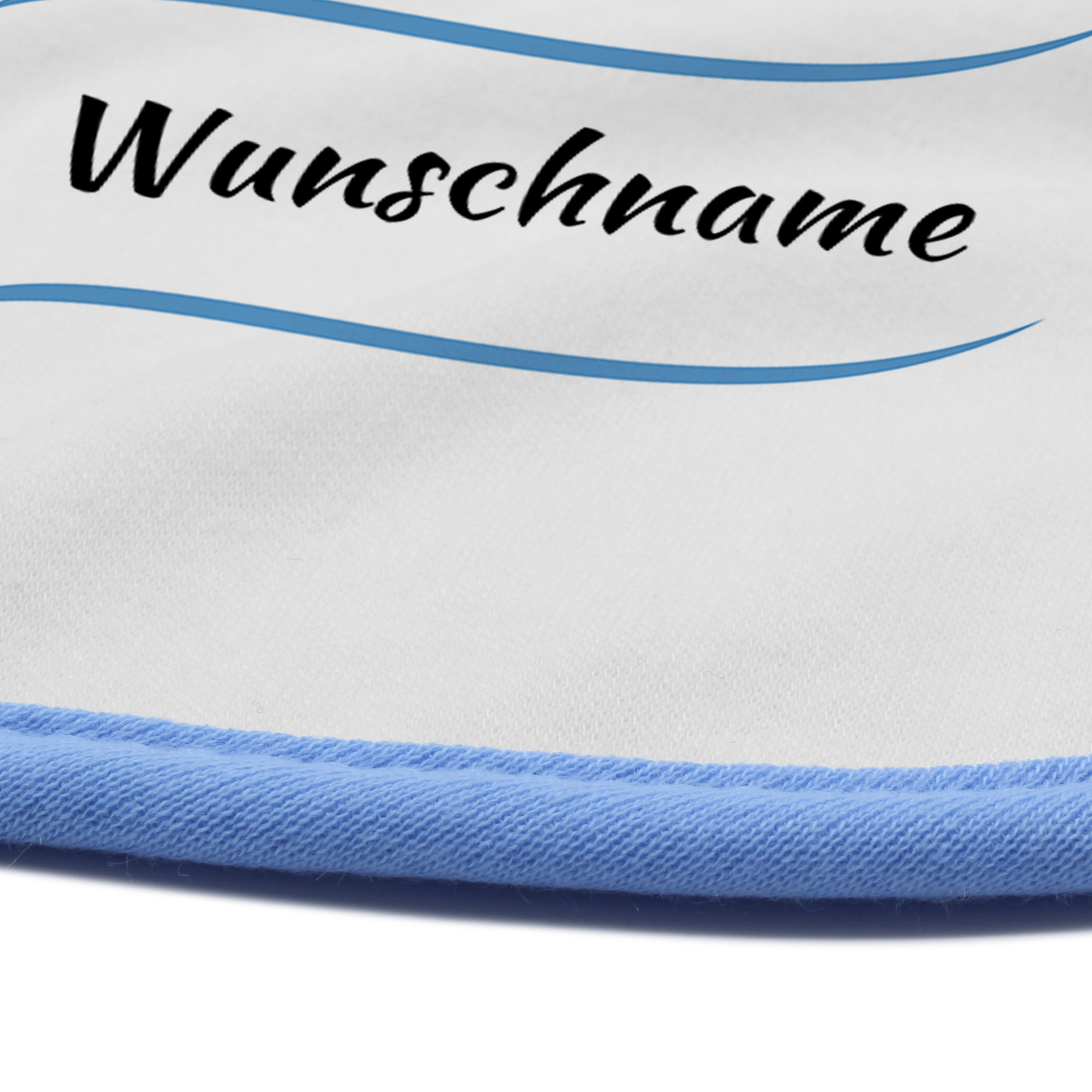 Baby-Lätzchen mit Namen, blau (Motiv: Welle)