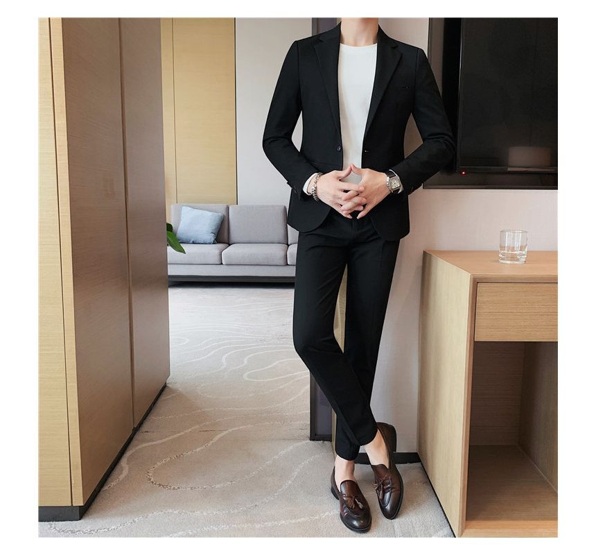 Deepwood - Set: Effen blazer met één knoop + cropped pantalon