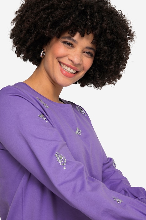 Sweatshirt, Ziersteinchen, Rundhals, Ballon-Langarm