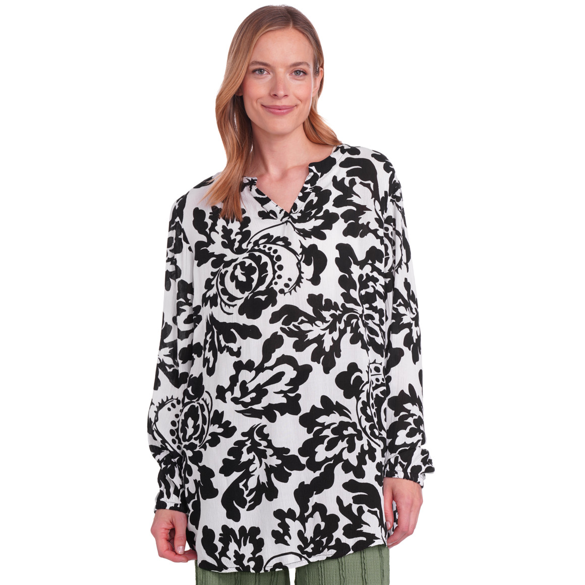 Gina Benotti Damen Bluse mit Ballonärmeln schwarz / weiss