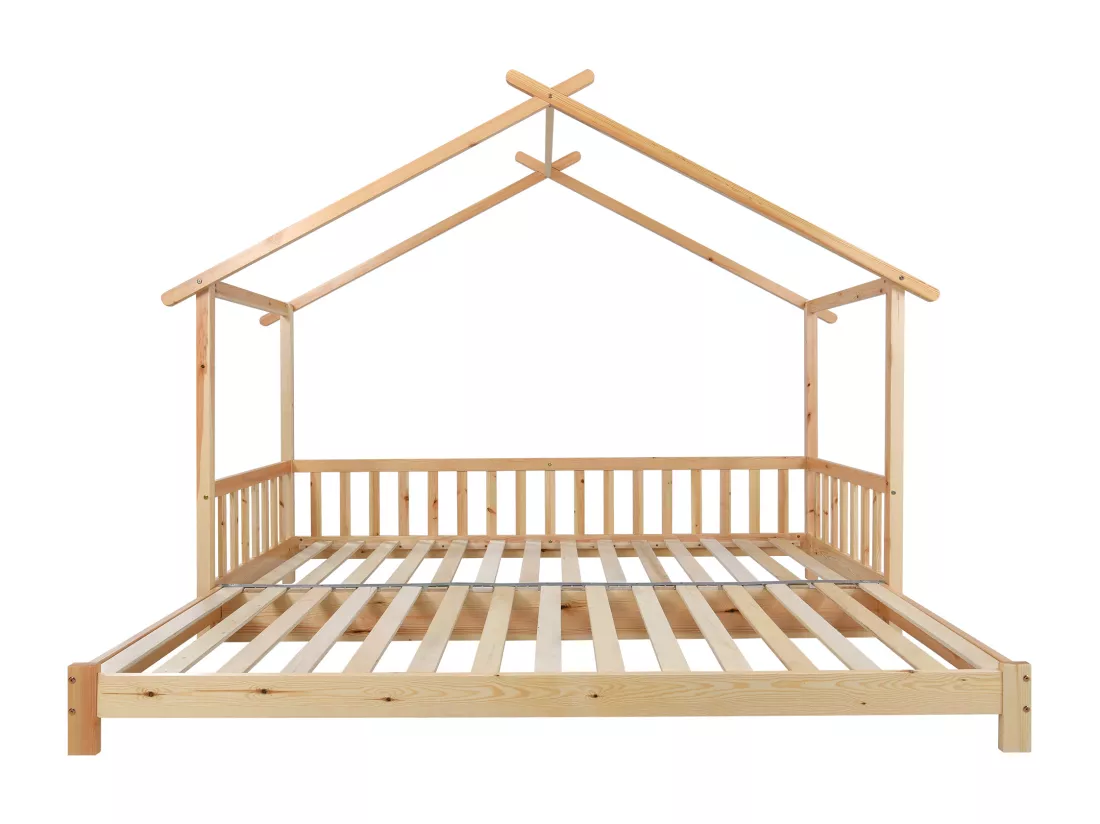 Lit gigogne - lit cabane pour enfant 90(180)x200cm en bois massif - Naturel