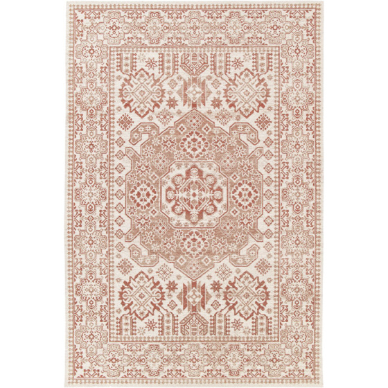 Tapis à motif oriental en tissus chenille recyclé - janah - crème et rouge brique - 120 x 170 cm