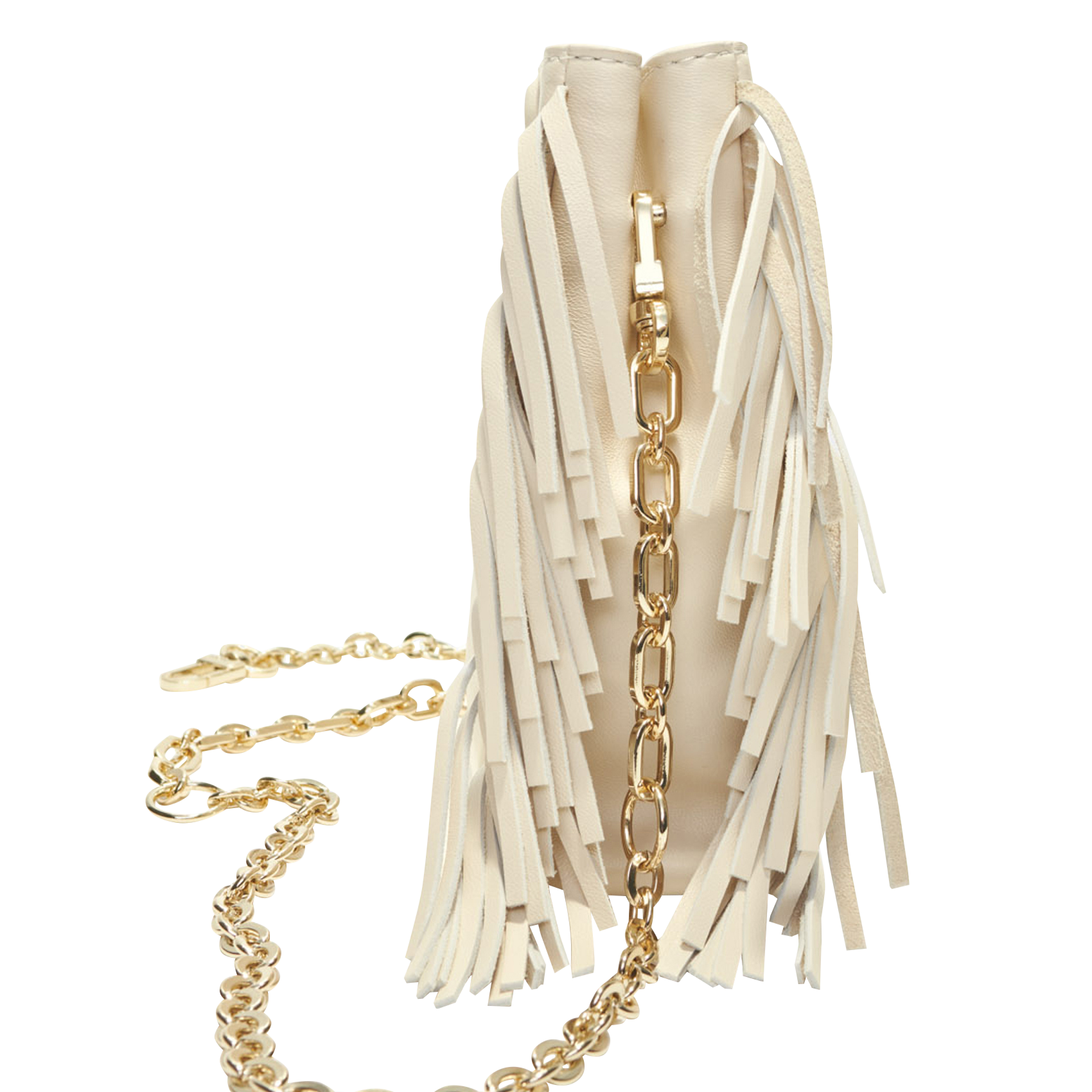 M MINI - Petit sac bandoulière à franges en cuir | Blanc