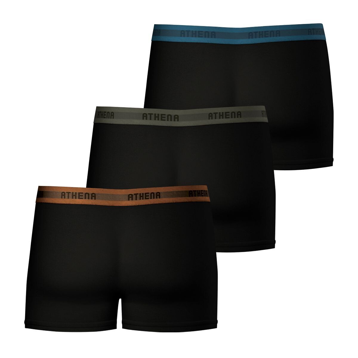 ATHENA<br>Conjunto de 3 cuecas boxer confortáveis em algodão elástico