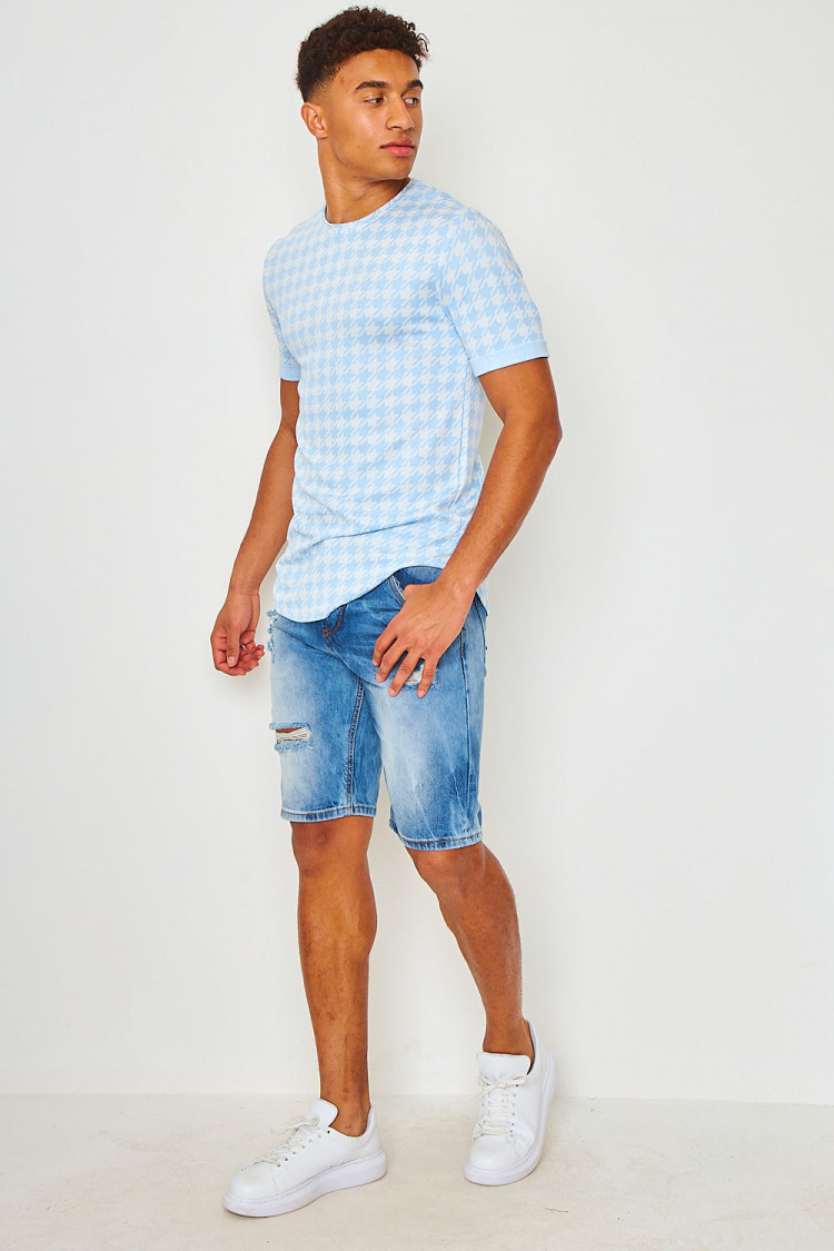Bermuda bleu en jeans déchiré