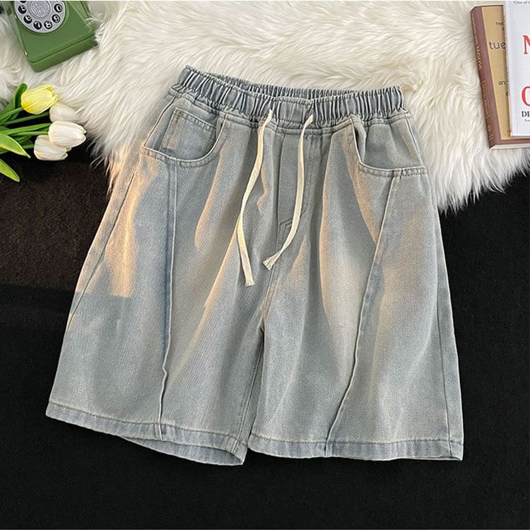Femilina - Gewassen denim shorts met trekkoordtaille