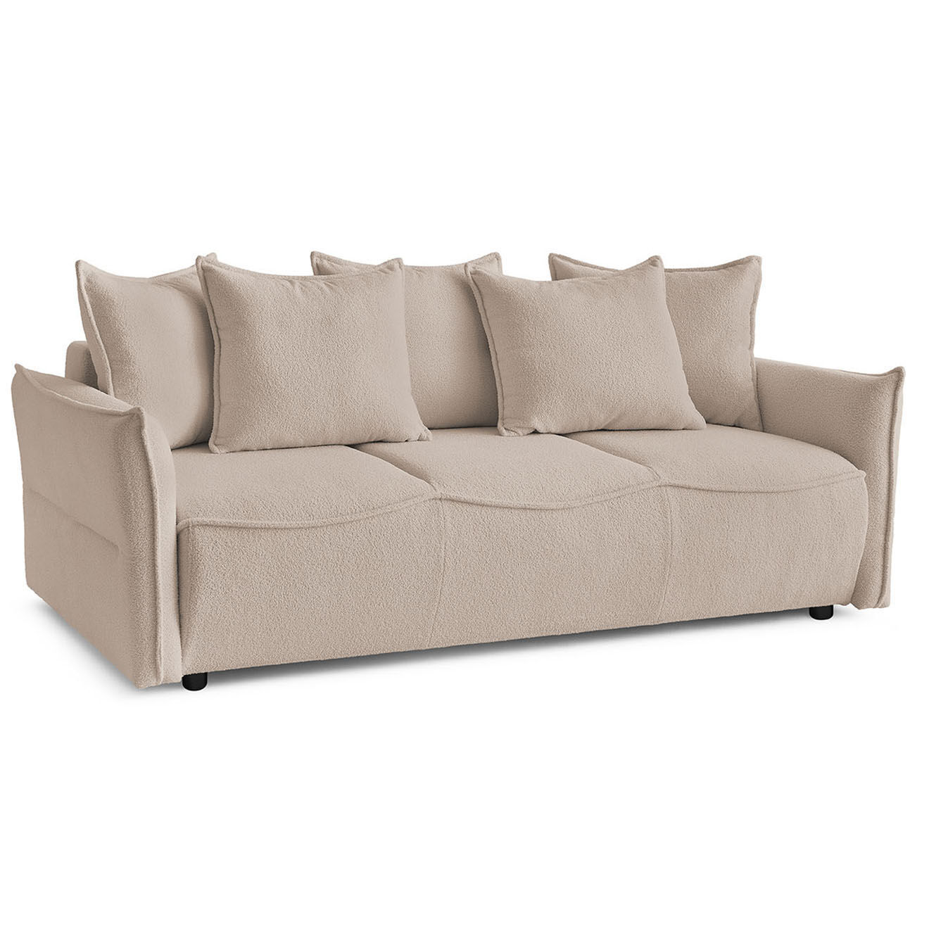 Bobochic Canapé 3 places convertible coffre Bouclette Leon beige - 226x97x90 cm