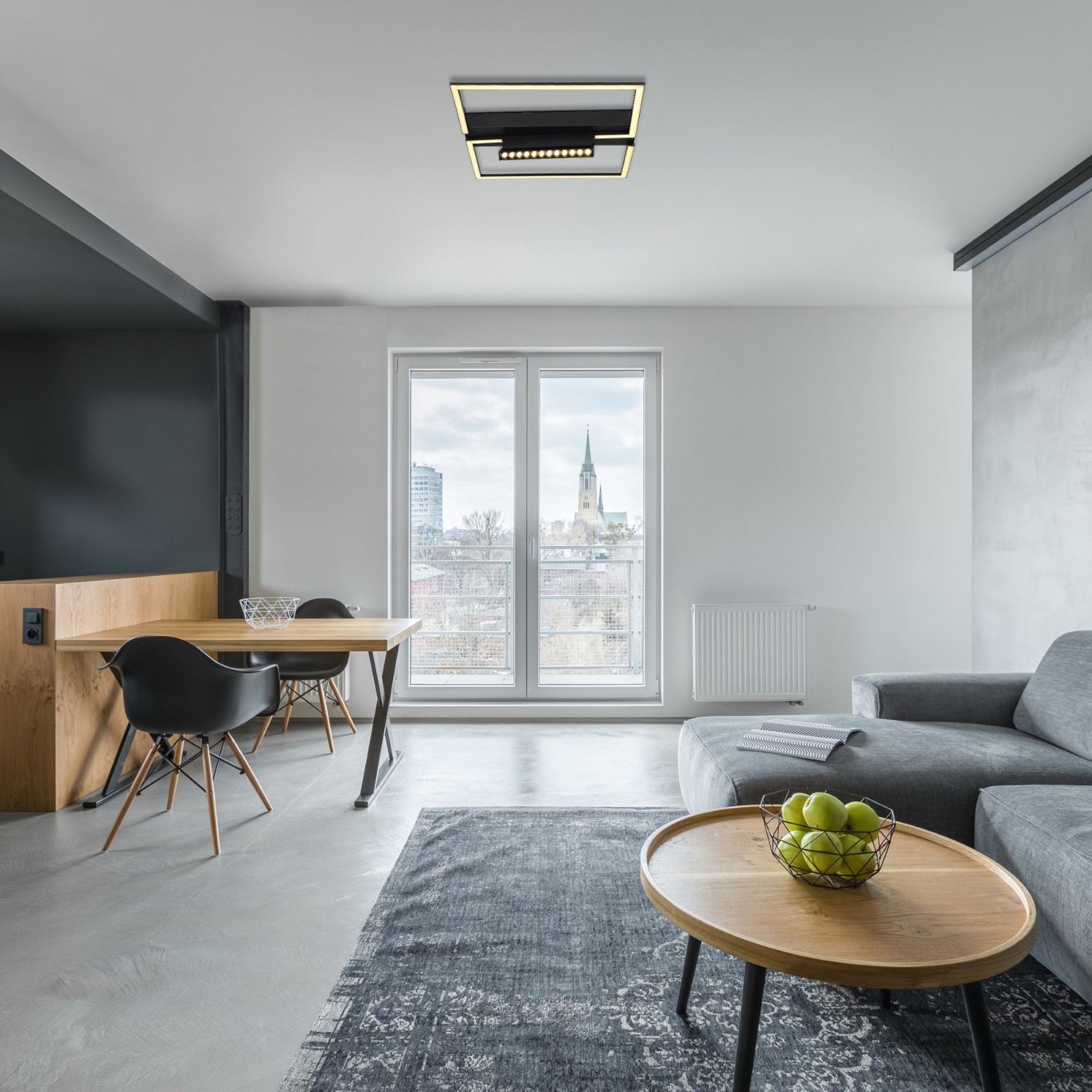 LED-Deckenleuchte - schwarz matt - opal - 42x42 cm