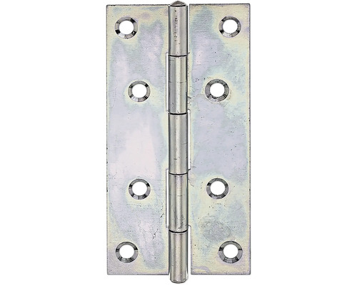 Smal scharnier met geklonken messing pen, 100 x 52 mm, sendzimir verzinkt