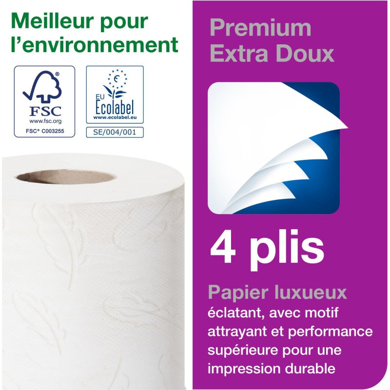 Papier toilette quadruple épaisseur Tork Premium Confort T4 - 42 rouleaux de 150 feuilles