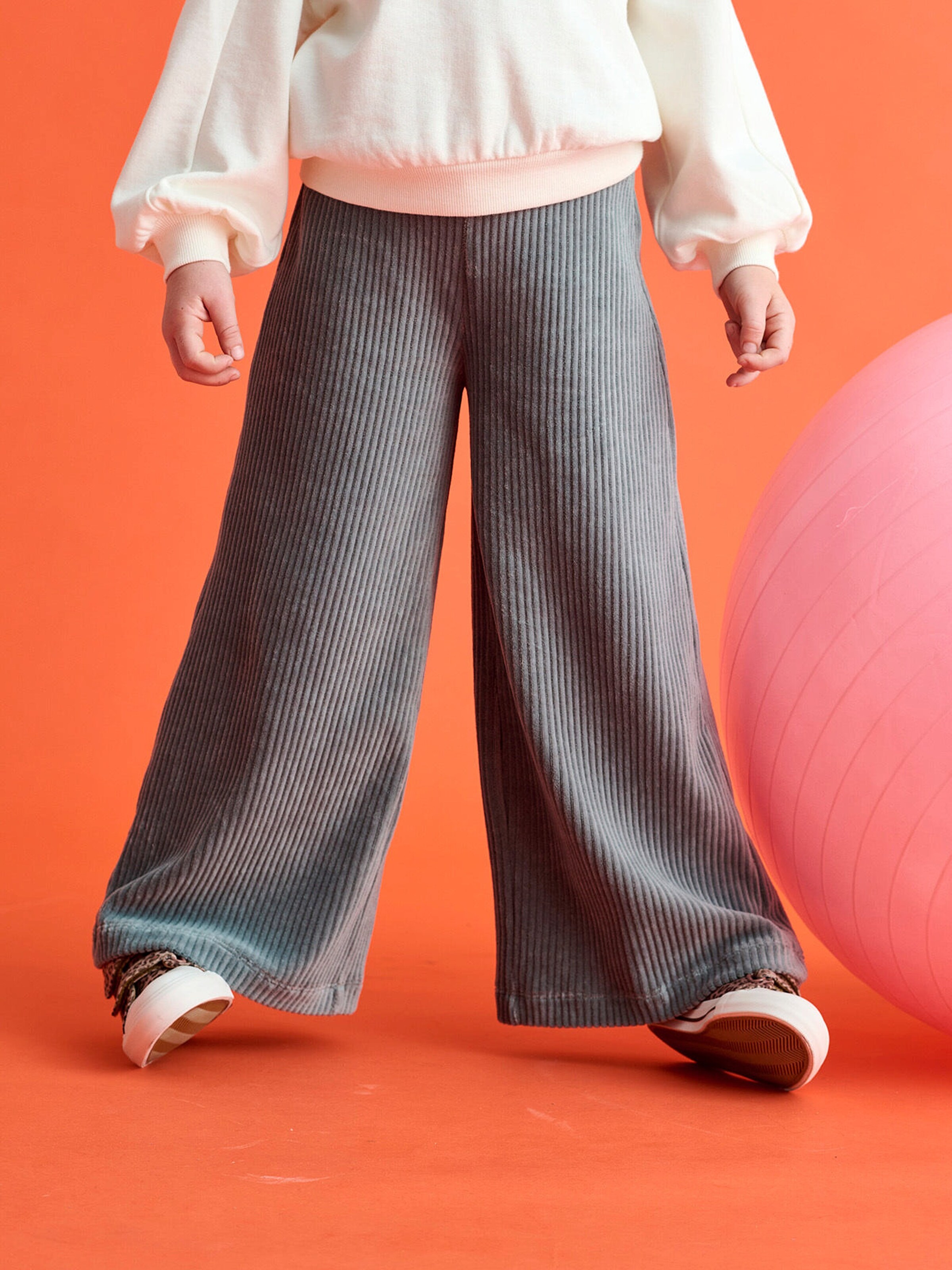 Vertbaudet Weite Mädchen Cordhose, Bundweite verstellbar graublau