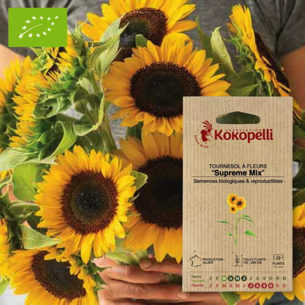 Sachet de graines bio à semertournesol à fleurs supreme mix