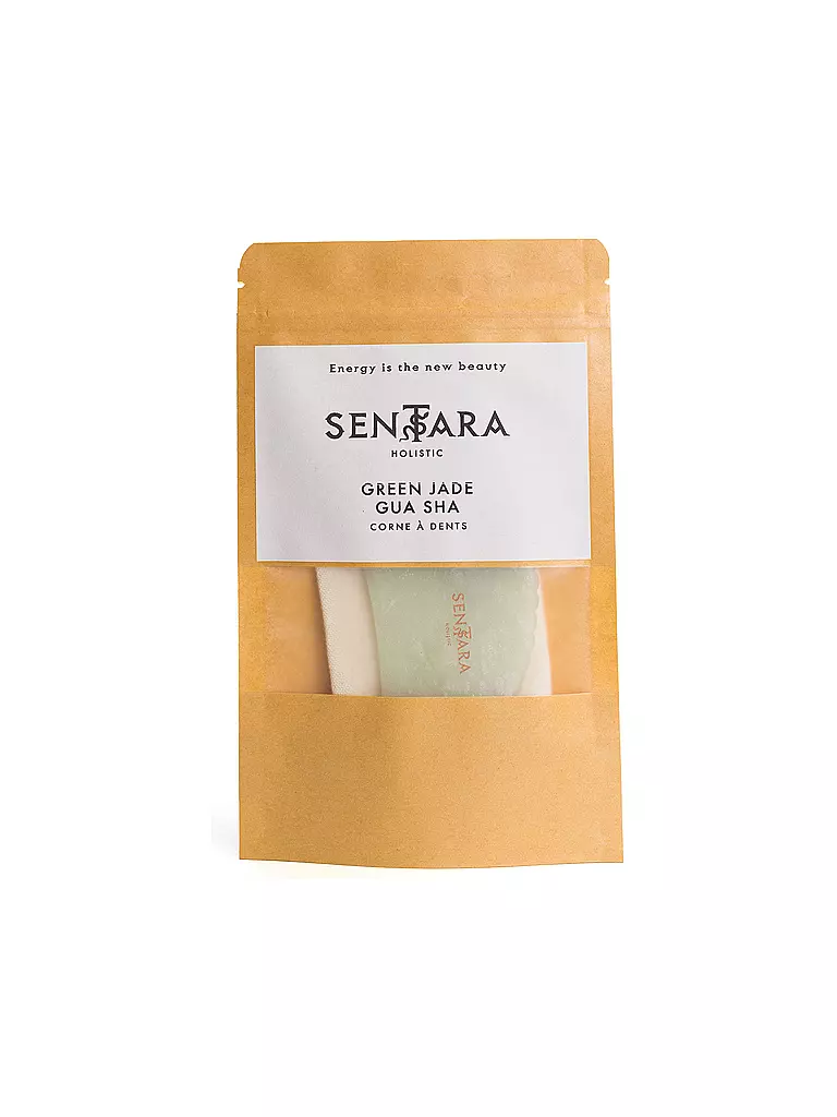 SENTARA Massagestein - Gua Sha Horn mit Zähnen Gruene Jade  hellgrün