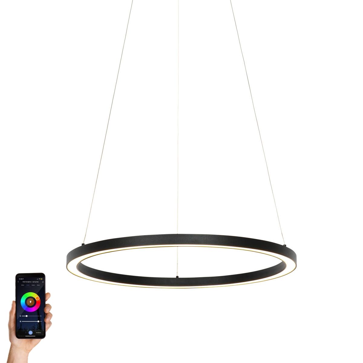 Smart hanglamp zwart 60 cm incl. LED en RGBW  - Girello