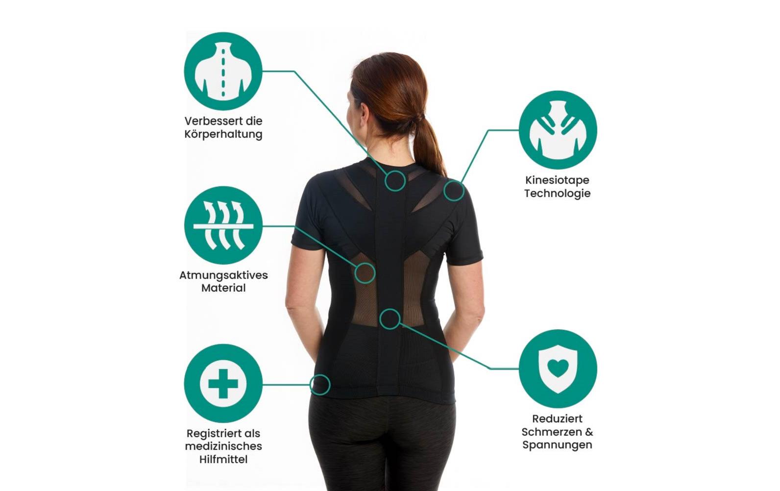 Posture Shirt 2.0 Damen schwarz L<br>Ergonomisches Haltungsshirt für eine gute Körperhaltung
